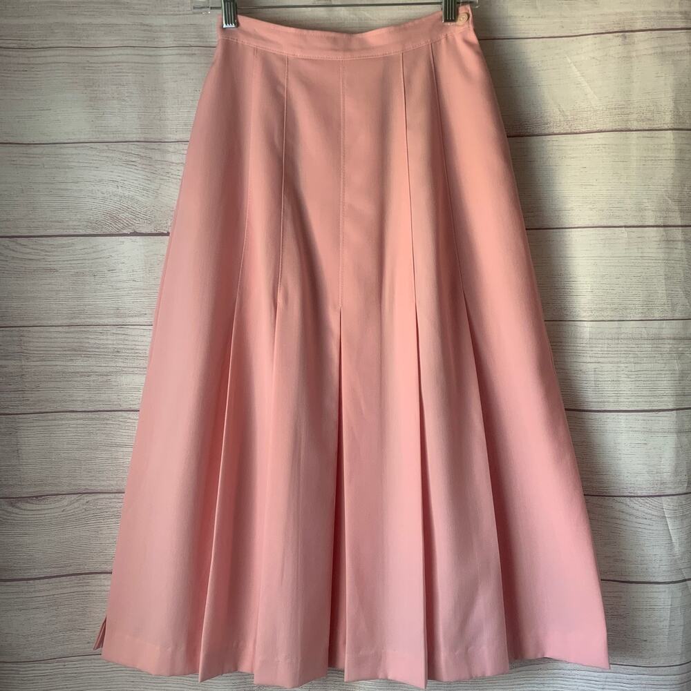 Vintage Jantzen Pink Box Pleated Midi Skirt A-Line High Waisted 70s 80s Size 8